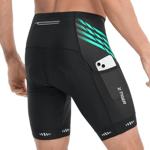 X-TIGER Culotte Ciclismo Hombre con 5D Gel Acolchado MTB Ciclismo Pantalon Corto Transpirable Secado Rápido con 3 Bolsillos