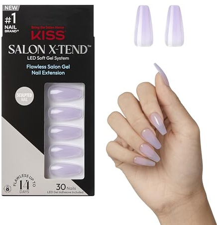 KISS Salon X-tend - Colla per unghie colorate, Gimme, viola chiaro, forma lunga a bara, 34 carati.
