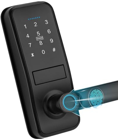 Lapetus Smart lås, nyckellöst dörrlås med elegant matt svart handtag, elektroniskt tangentbord säkerhetsbult, fingeravtryckstangentbord och pekskärm,