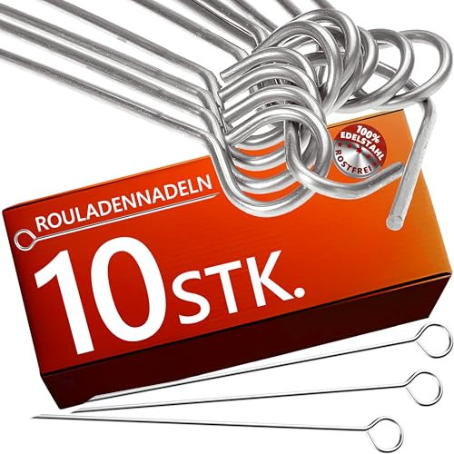 4smile Rouladennadeln - 10 Stück Rouladennadeln Edelstahl rostfrei 10 cm - Handliche Rouladenspieße mit scharfen Spitzen als funktionaler Ersatz für Rouladenklammern