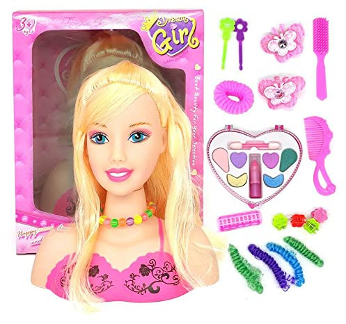 Itonash 17 Pezzi Giocattolo per Bambola con Testa per Parrucchiere, per Bambine, con Set da Gioco per il Trucco, Educativo per Bambini, Fornito con Accessori, Materiale Plastico