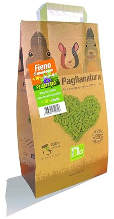 Paglianatura Pellet de heno de 3 kg con un 10% de Alfalfa, alimento Natural y Rico en Fibra para Conejos y roedores, nutrición Adicional con Calcio y proteínas