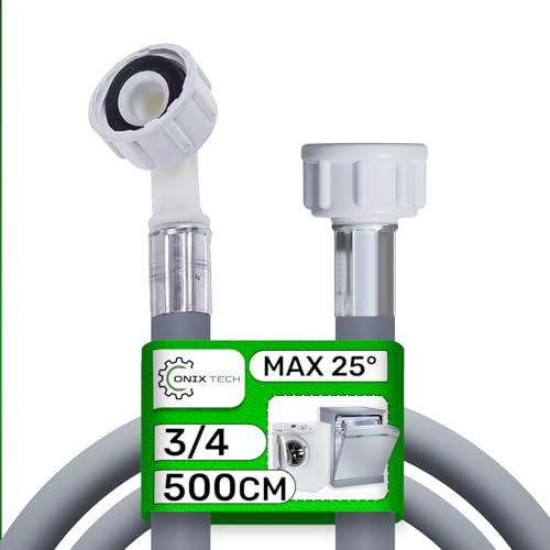 Manguera Lavadora y Lavavajillas 5m para Alimentacion Agua con Válvulas Ø 3/4 Presión de 20 a 60 Bar para Temperaturas de hasta 25°C - MADE IN ITALY - Garantía de 5 Años - ONIX TECH