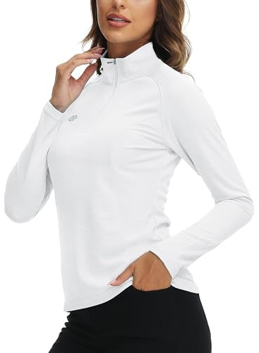 AjezMax Femme T-Shirts Manches Longues de Sport Course Vêtement Entraînement Yoga Hiver Hauts avec 1/4 Zippé