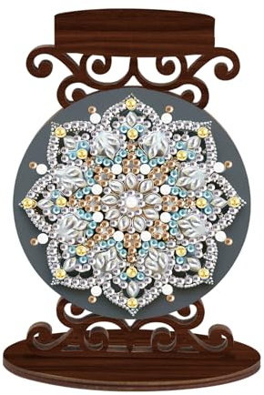 JICFDAO Diamantmålning, ljustallrik, träplatta, 10 x 13,5 cm, diamantmålning, ljusstake, trä, ljushållare för dopljus, ljusstake för fest, bröllop, bordsdekoration, heminredning, mandala