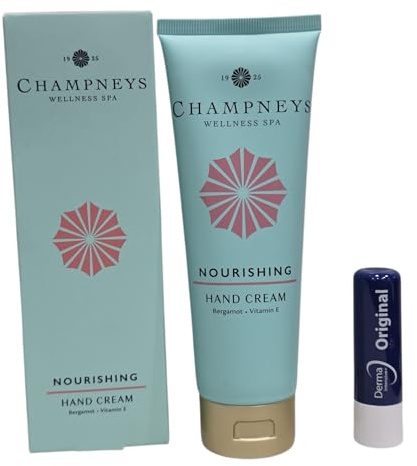 Champneys Nourishing Hand Cream 125ml,Formulated with essential oils.Bergamot & Vitamin E Suitable for,Vegan Friendly,With Free Orignial Lip Balm