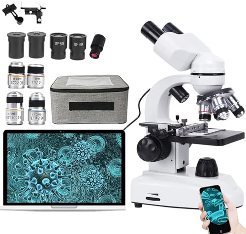 DEaThsalL Kit De Microscope Binoculaire Professionnel, HD 30000X / 50000X / 70000X, avec Oculaire éLectronique + Support pour TéLéPhone Portable, Objectif Achromatique 185,50000X