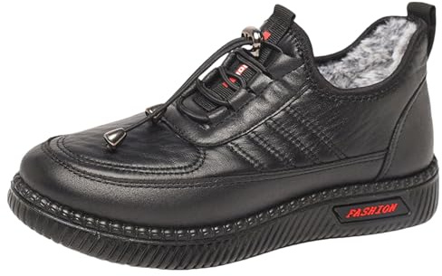 cfpqv Chaussures d'hiver pour femme - Doublées - En cuir - Antidérapantes - Chaussures de randonnée - Chaussures basses - Bottes d'hiver - Bottes chaudes - Bottes de travail, Noir , 37 EU