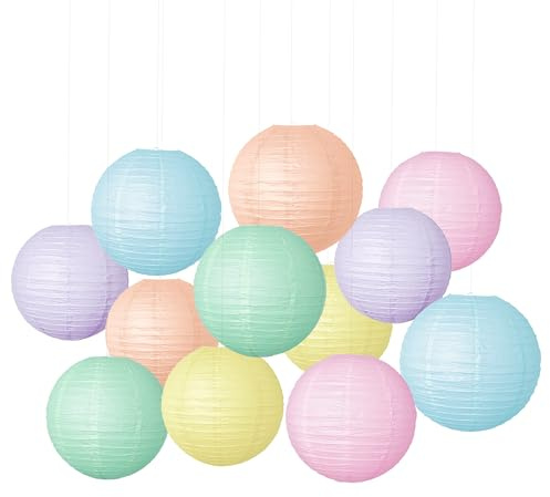 Pastel Paper Lanterns Hanging Lanterns Decorative 12 Pcs Round Macaron Colored Paper Lanterns for Classroom Wedding Birthday Baby Shower Party