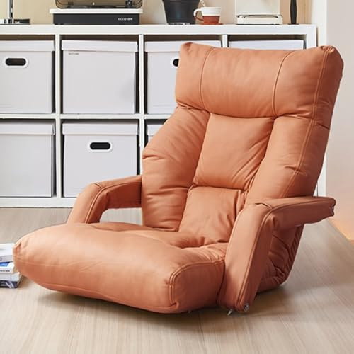 Läderfoldingsoffa Justerbar Fällbar Soffbädd Med Armstöd Bekväm Fällbar Vilstol För Vuxna Meditationsstolar För Spel, Läsning(Bruin)