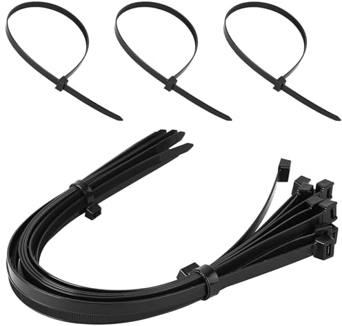 Bridas Negras, Bridas Plastico para Cables, 12 mm x 600 mm Sujetacables de Nailon Resistente a rayos UV Autoblocantes para cables, exteriores, interiores, jardines y hogares, 15 Pcs, Fuerza 110 kg