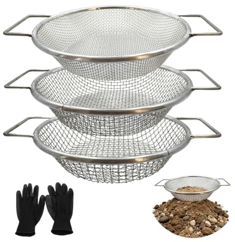 Dirt Soil Sifter for Gardening - 3Pcs Multi Mesh Size Set (1/8,1/4,3/8) Heavy Duty Garden Sieve with Handles, Ideal for 5 Gallon Bucket Compost, Dirt, Sand, Gravel, Rocks & Sawdust Sifter