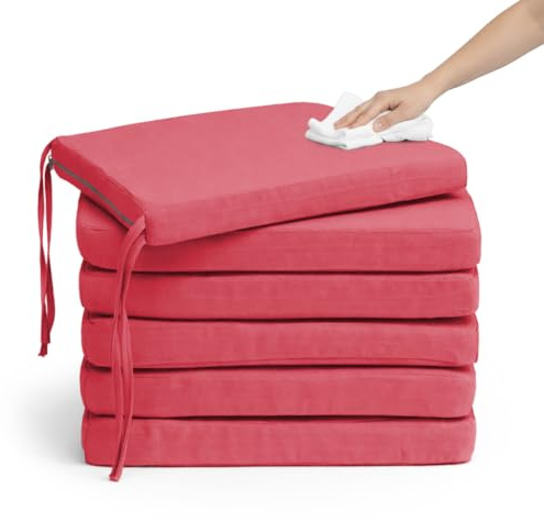Pack 6 Cojín para silla 45x45x5 cm｜Repelente al agua y fácil de limpiar｜Con cintas de sujeción｜Funda con cremallera desmontable｜Uso interior y exterior｜Ideal para comedor, terraza, jardín u oficina