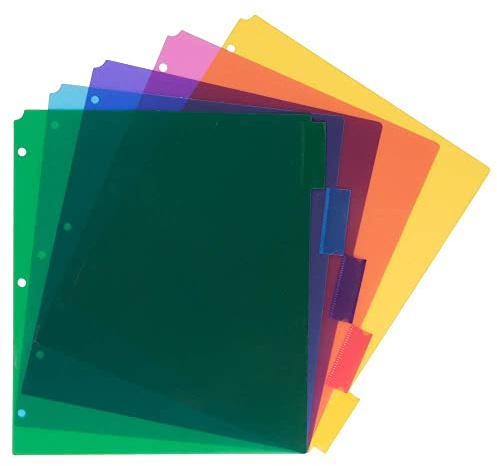 JAM PAPER Plastic Index 5-Tab Dividers - 9 3/4 x 11 1/2 - Assorted Multi-Color - 5 Tabbed Dividers/Pack