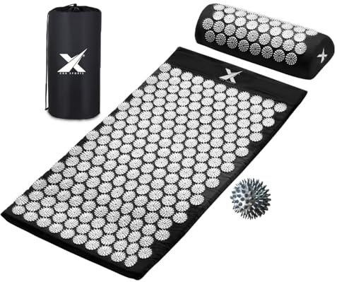 Xn8 Acupressure Mat & Pillow, Spiky Acupuncture Mat for Anxiety, Stress Relief, Back Pain, Muscle Relaxation & Recovery, Portable Reflexology Matt with Carry Bag for Men & Women, Black-White