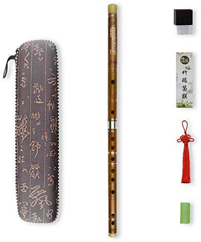 E Key Dizi Bitter Bamboo Flute for Beginners with Free Membrane & Glue & Protector Set Traditional Chinese Instrument（Key of E/Bitter Bamboo）