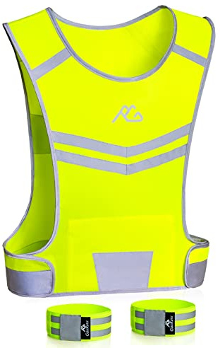 Reflective Running Vest Gear Ultralight & Comfortable Cycling Motorcycle Reflective Vest-Large Zippered Inside Pocket & Adjustable Waist- High Visibility Night Running Safety Vest (Yellow, M)