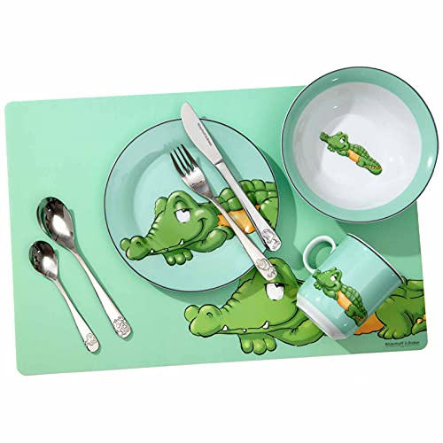 Ritzenhoff & Breker Kindergeschirr Set Happy Zoo 8-teilig, Becher/Teller/Schale/Besteck/Platzset, Krokodil Koko, Grün