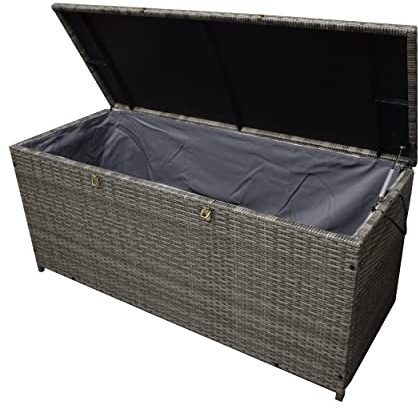 Oakland Living Grey Indoor and Outdoor Balcony Patio Deck Porch Pool 113 Gallon Wicker Storage Box Trunk Bin with Metal Frame