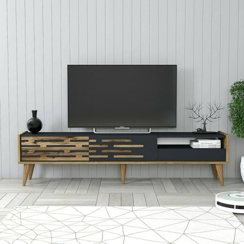 Dmora - Mobile porta TV Alnilam, Credenza da soggiorno, Armadio basso per TV, Base parete attrezzata, 180x45h35 cm, Antracite e Noce