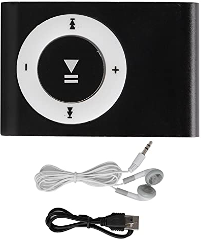 MP3 Player Set, Tragbarer Digitaler Musik Media Player, MP3 BackClip Player mit Kopfhörer und USB Kabel (Schwarz)