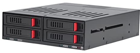 KAKAKE Rack Mobile HDD, 3TB 6Gbps Ventola silenziosa Plug And Play Gabbia SSD a 4 alloggiamenti per chassis 5,25 Pollici