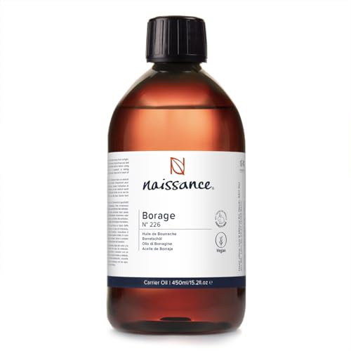 Naissanec Borage Fröolja (Stjärnblomma) (nr. 226) 450ml - Naturligt Hög Halt av GLA (Gamma-Linolensyra) - För Hud, Ansikte, Kropp, Hår, Massage