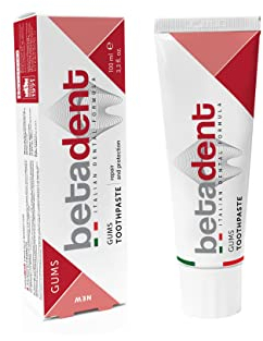 Betadent GUMS Zahnpasta für empfindliches, entzündetes und gereiztes Zahnfleisch. Repariert und schützt Anti-Plaque und antibakterielle Wirkung. Sanfte Formel nicht scheuernd, Maxi-Formel 100 ml