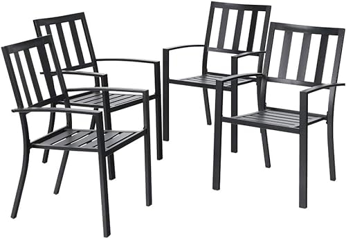 PHIVILLA 4er Set Gartenstühle Wetterfest Terrassenstühle Metall Balkonstuhl Stapelstühle mit Armlehnen für Garten und Außenbereich, Schwarz Stil 3