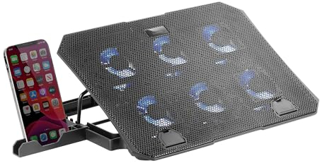 Mars Gaming MNBC23, Base di Raffreddamento e Supporto 16', 6 Ventole Controllabili con LED Blu, Stand 6 Posizioni, Supporto Smartphone, 2 USB 2.0, Nero