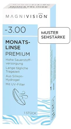 MAGNIVISION Monatslinse Premium weiche Kontaktlinsen für -3,75 dpt. | 1 Stück | BC 8.7 | DIA 14.0 | mit Silikon-Hydrogel-Material und UV-Filter für lange Tragezeiten | ohne Konservierungsstoffe