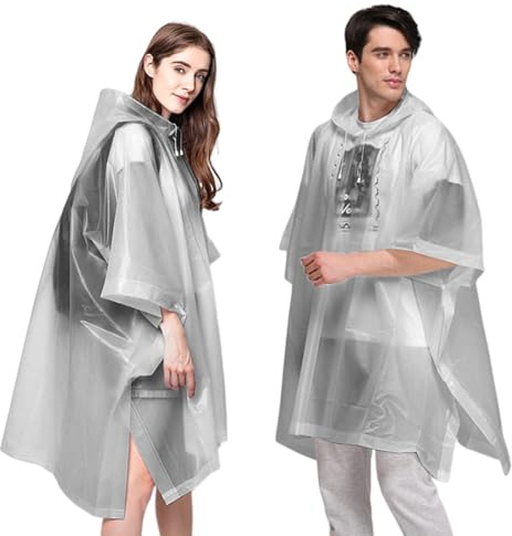 LURNODY 2 Piezas (Adulto) Poncho Lluvia, Chubasquero Plegable Transpirable Y Cómodo, Poncho Impermeable Hombre para Senderismo, Conciertos, Carreras, Etc. (Gris)