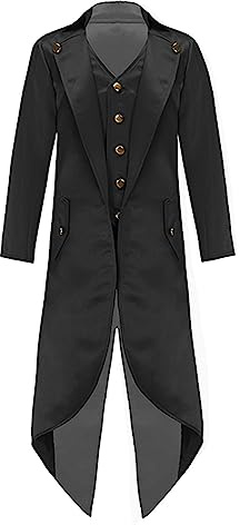YOOJIA Kids Boys Medieval Renaissance Costume Tailcoat Long Sleeve Gothic Jacket Vintage Victorian Frock Coat Black 16 Years