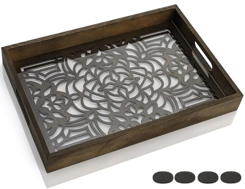 Pumtus Wood Letter Tray, 15x10 in Large Paper Holder, Desktop Letter Document Organizer with Handle, Decorative File Stationery Tray for Office Supplies, Entryway, Notebooks, Mails