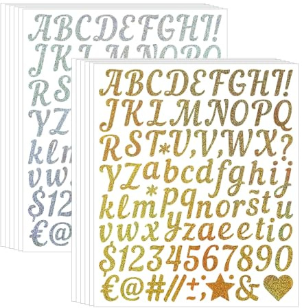 xolear 12 Fogli Adesivi Lettere Alfabeto, Adesivi con Lettere Autoadesive Lucide per Bambini, Adesive in Vinile per Diy Scrapbooks, Biglietti Auguri, Album e Artigianato, Oro e Argento
