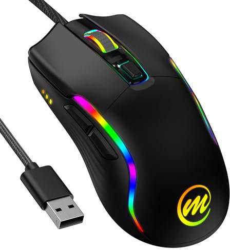 memzuoix Souris Gaming Filaire avec Lumières LED – 12 800 DPI Réglables, 6 Boutons, 12 Modes RGB, Molette Ergonomique Antidérapante – Compatible Windows/Mac