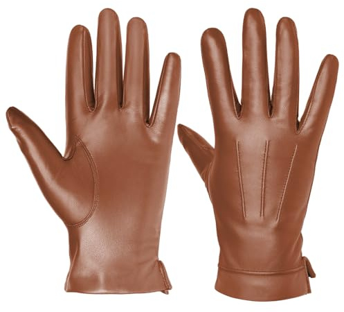 Harssidanzar Guanti da uomo in pelle foderati in cashmere caldi e touchscreen SM052EU,Cammello,Taglia XL
