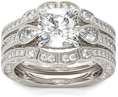 Bagues empilables en zircone pour femme, bagues de mariage rétro, taille coussin, taille poire, avec pierres, bagues de mariage, bagues empilables en argent sterling (Argent, 52(16.5))