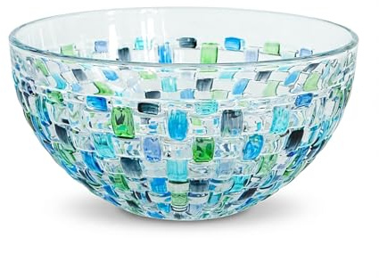 Puremagics Ensaladera de vidrio de cristal pintada a mano - 17,5 cm de diámetro - Ensaladera de vidrio para el hogar, la oficina, la decoración de bodas, frutas, aperitivos, postres, servidor