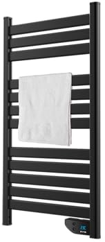 EVVO Toallero Eléctrico C500 Negro - Radiador Electrico Bajo Consumo 450W, Tendedero Electrico para Baño, Pantalla LED, Temporizador 2h, Seguridad Sobrecalentamiento, IPX4, Incluye Kit