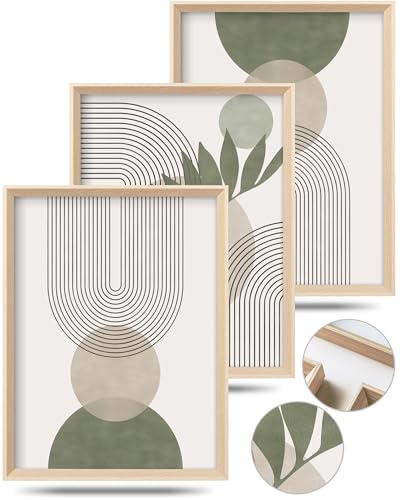 HesenDot Sage Green Boho High Framed Wall Art Set of 3, 30x40cm | Abstract Geometric Line Canvas Prints, Minimalist Wall Decor for Living Room Bedroom Office Dorm Apartment Gallery