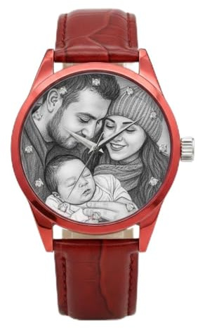 Gracource anpassat fotoarmbandsur, tillverkad av legeringsmaterial och läderrem. Vattentät funktion. Lämplig som present till din pojkvän eller pappa.
