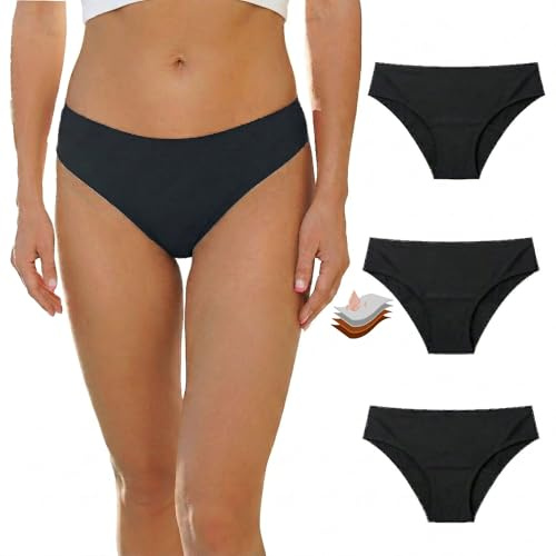 Kideerly 3 Pcs Period Pants for Women, Black Period Bikini Bottoms for Swimming, Period Underwear Swimwear, Heavy Flow Menstrual Swim Pants for UK Teens Girls