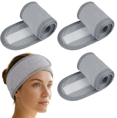 3 Pièces Bandeau Cheveux Femme, Bandeau Maquillage, Spa Headbands | Bandeaus Cheveux Femme Maquillage pour Nettoyage du Visage, Maquillage, Soins du Visage, Bain, Yoga, Soins de beauté (Gris)