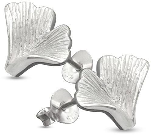 Vinani Ohrhänger Damen 925 Sterling Silber Ginkgo Blatt mattiert – elegante Silber Ohrringe hängend nickelfrei & antiallergisch – naturinspirierter Damenschmuck – Designed in Deutschland, OGK