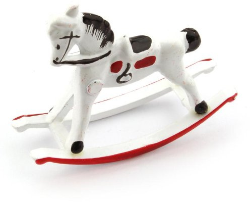 MyTinyWorld Dolls House Miniature White And Red Metal Childrens Rocking Horse
