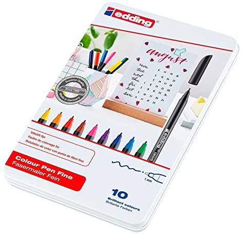 edding 1200 Fasermaler fein - schwarz rot blau grün gelb orange braun violett pink hellblau - Set mit 10 leuchtenden Farben - Rundspitze 1 mm - Filzstift zum Zeichnen und Schreiben - Schule, Mandala