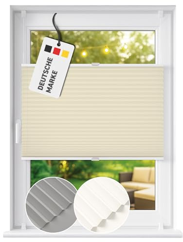 Rapid Teck Plissee ohne Bohren - Plissee lichtdurchlässig 110cm x 130cm Beige als Sicht- und Sonnenschutz - Klemmfix Fenster Plissees innen ohne Bohren – einfache Montage inkl. Zubehör