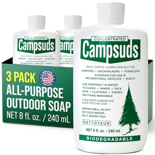 CONCENTRATED CAMPSUDS Sierra Dawn Biodegradable Camping Soap - All-Purpose Camp Dish Soap, Shampoo, Body Wash - Wilderness Wash for Backpacking & Travel, 8 Fl Oz, 3 Pack
