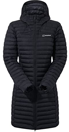 Berghaus Women's Nula Synthetic Insulation Padded Warm Long Jacket | Water Resistant | Puffer Insulated Jacket, Black/Black, 14